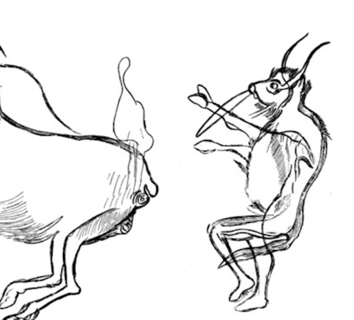 Dessin de la scène du "Petit sorcier à l'arc musical" par l'abbé Breuil